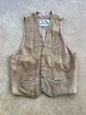 Vintage Chess King Suede Leather Vest Tan Western Style Nylon Lining Men’s Size